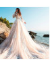 Ivory Lace Peach Tulle Wedding Dress With Horsehair Trim